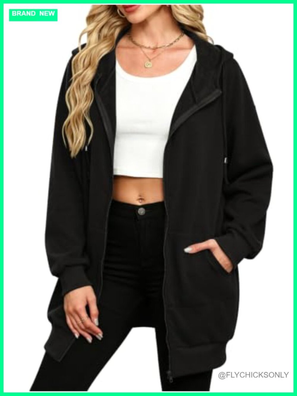 Zip Up Fleece Hoodie Tunic Sweatshirt Long Jacket Oversized Loose Fit